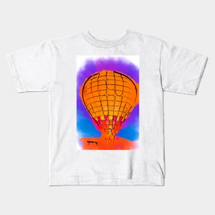 Peach Hot Air Balloon Night Glow Watercolor Kids T-Shirt